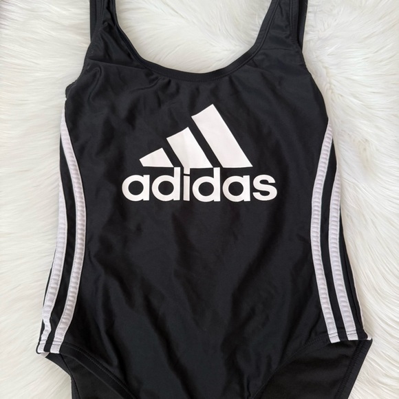 Adidas One Piece Front Logo Three Stripe Black Swimsuit Small - Picture 3 of 6